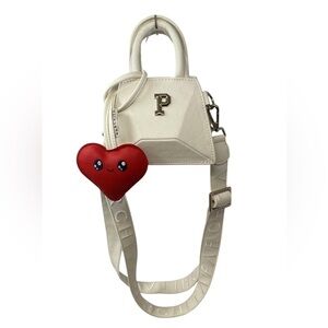 Parchita Womens Kufra Petit White Red Heart Charm Detachable Strap Crossbody